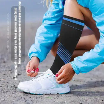 Компрессионные носки, поддерживающие мышцы, утягивающие чулки, удобные носки для занятий спортом на открытом воздухе, унисекс, гибкие длинные носки в полоску, 1 пара
