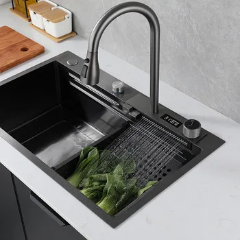 Кухонная раковина с наноцифровым дисплеем Из нержавеющей стали с одним баком, Утолщенный набор для мытья овощей