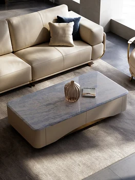 Легкий роскошный мраморный чайный столик для гостиной виллы, элитная мебель 2023, новый прямоугольный чайный столик из натурального роскошного камня