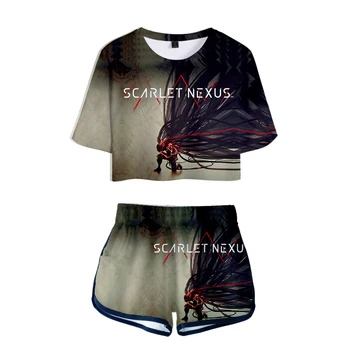 Летние комплекты унисекс Scarlet Nexus 3D, Сексуальные короткие топы + шорты, костюм с эластичной талией, Комплекты из двух предметов Vitality Kawaii