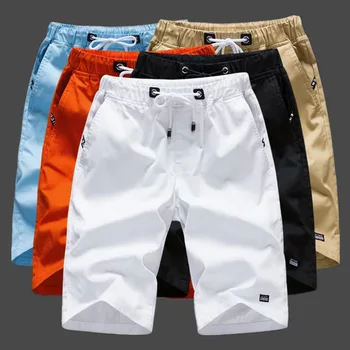 Летние повседневные шорты Для мужчин, хлопковые спортивные шорты с несколькими карманами, Однотонные джоггеры на завязках, бермуды, Короткие брюки для фитнеса, Пляжные шорты для мужчин
