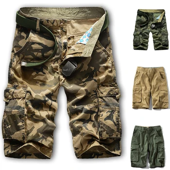 Летние хлопковые камуфляжные шорты для мужчин, спортивные шорты на открытом воздухе, повседневные шорты-карго с несколькими карманами, армейские камуфляжные короткие штаны
