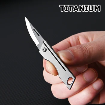 Мини-Складной Нож Из Титанового Сплава Высокой Твердости D2 Стальной Острый Нож С Брелоком-Подвеской Для Экспресс-Разборки Открытой Коробки EDC Tool