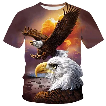 Модная летняя футболка с 3D принтом Орла и огненного Феникса с животными для мужчин, футболка с круглым вырезом и коротким рукавом, одежда оверсайз для мальчиков