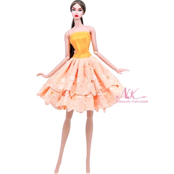Модное платье для куклы Барби, 1 шт., желтое кружевное платье с открытыми плечами, танцевальное платье для 1/6 куклы, аксессуары, игрушка для вечеринки