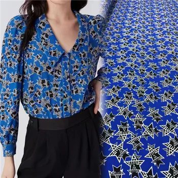 Модный синий низ с принтом в виде звезды, эластичная атласная крепдешиновая шелковая ткань, высококачественное платье-рубашка, дизайнерская ткань ручной работы 