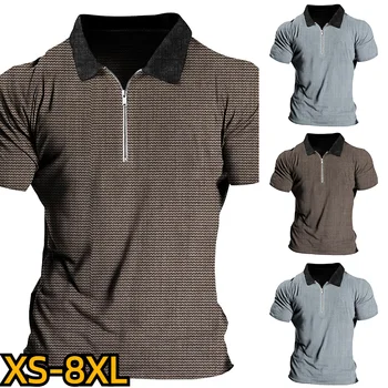 Мужская Повседневная Дышащая рубашка-поло на молнии, рубашка для гольфа с графическим принтом, Уличная одежда с короткими рукавами на молнии, одежда XS-8XL