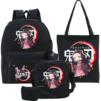 Наплечные сумки из аниме Kimetsu No Yaiba, повседневная сумка-тоут, студенческий набор из пяти предметов, рюкзаки, школьный ранец, складная сумочка-Рипстоп, сумочка