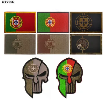 Нашивка с вышивкой Национального флага Португалии, значок боевого духа бронированного карателя, Черная многокамерная португальская эмблема для тактического снаряжения, сделай САМ