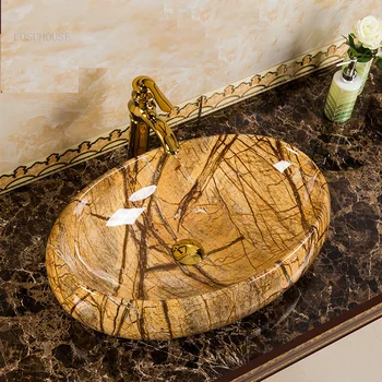 Несколько стилей Современные домашние раковины для ванной комнаты, Овальные керамические умывальники, Креативная раковина для мытья унитаза, Простая раковина над прилавком
