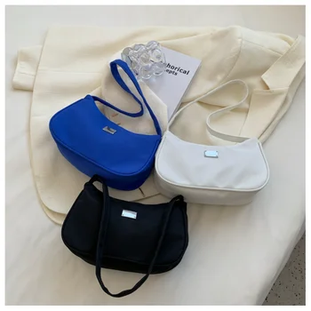 Новая женская однотонная сумка через плечо Mini Crescent Messenger, роскошные дизайнерские нейлоновые сумки в стиле ретро, женские сумки подмышками