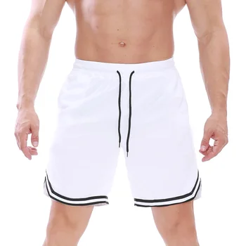 Новая мужская спортивная одежда с дышащей сеткой, шорты для фитнеса и бодибилдинга, Мужские летние фитнес-тренировки, мужские пляжные короткие брюки для бега трусцой