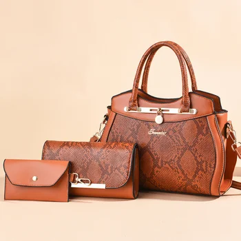 новая текстурированная женская сумка из 3 предметов в форме змеиной кожи большой емкости, многофункциональная женская сумка