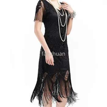 Новое женское платье Gatsby Flapper 1920-х годов в стиле арт-деко с блестками, платье Roaring Gatsby с коротким рукавом, Винтажные платья-хлопушки (Винно-красное)