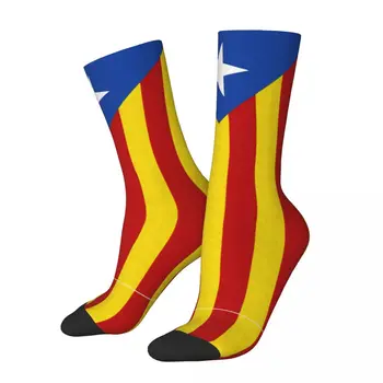 Носки контрастного цвета с каталонским флагом Senyera Estelada, Компрессионные носки, винтажные чулки с юмористической графикой R209