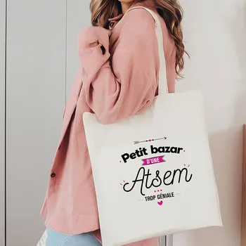 Персонализированная женская сумка для покупок с принтом Atsem, хлопковые холщовые сумки для покупок через плечо, дорожная сумка для хранения вещей для девочек