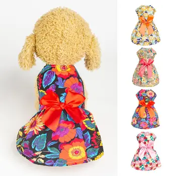 Платье принцессы для собак, очаровательное привлекательное летнее платье для домашних животных, Мягкое удобное платье с бантом и цветочным рисунком для щенков, повседневная одежда