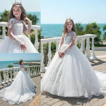Простые платья с цветочным узором для девочек на свадьбу, атласные платья для первого причастия Aline длиной до пола, сшитые на заказ для девочек
