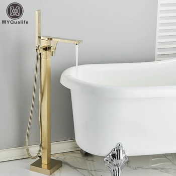 Роскошный матовый золотой смеситель для ванны Отдельно стоящий смеситель для ванной комнаты 6 Типов Носика Напольный смеситель для ванны и душа