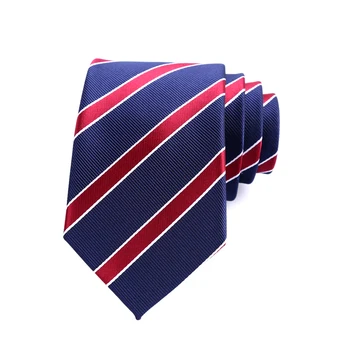 Роскошный Мужской галстук длиной 7 см, Шелковые галстуки из полиэстера для мужчин, темно-красные, в белую полоску, Жаккардовый Галстук, Аксессуары для деловой свадьбы, вечеринки