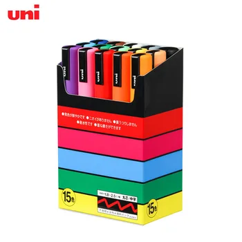 Ручка для рисования художественным маркером Uni Posca PC-5M, средняя точка, набор из 15 цветов