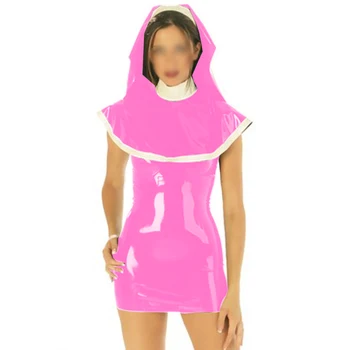 Сексуальная Леди Монахиня Улучшенный костюм, Карнавальное платье, искусственная кожа, ПВХ, костюм монахини Wetlook на Хэллоуин, Маскарадный костюм, одежда на заказ