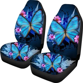 Синие чехлы для автокресел с рисунком бабочки, полный комплект, передний комплект из 2 автомобильных чехлов, Ковшеобразный чехол для сиденья для женщин, универсальный салон автомобиля