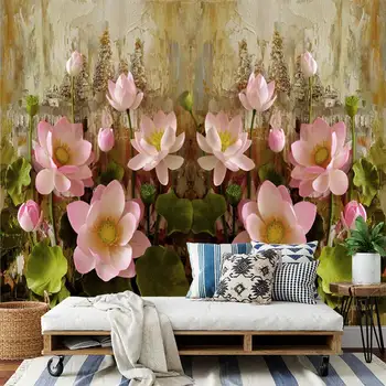 Современная простая старая стена lotus 3D гостиная спальня на заказ самоклеящиеся обои фреска