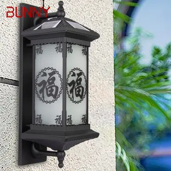 Солнечные настенные светильники BUNNY, современные китайские уличные черные бра, светодиодные Водонепроницаемые IP65 для дома, виллы, крыльца, двора