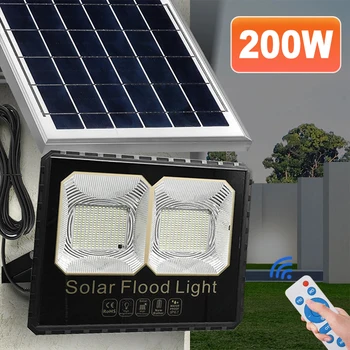 Солнечный отражатель мощностью 200 Вт, Солнечные прожекторы, светодиодный светильник, 5 м шнур, Открытый сад, пульт дистанционного управления, Водонепроницаемый прожектор, светодиодный настенный светильник