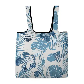 Сумка-тоут Blue Leaf, складная сумка для покупок, женская сумка для покупок, эстетичные сумки с открытой переносной сумкой для хранения.