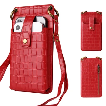 Сумка через плечо с крокодиловым узором, женская ретро-сумка на одно плечо с зеркальными отделениями для карт памяти для 5.5-6.5-6.7-6.9 дюймового телефона