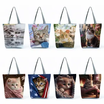 Сумка через плечо с принтом питомца Kawaii, милые сумки с животными и кошками для женщин, сумки для покупок большой емкости, повседневная портативная дорожная пляжная сумка