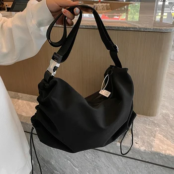 Сумки через плечо, женские холщовые сумки-бродяги, дизайнерская сумка для покупок через плечо, женская однотонная большая вместительная сумка для подмышек, Элегантная Повседневная сумка