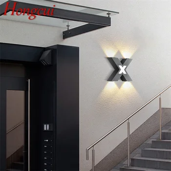 Уличный настенный светильник Hongcui, современные светодиодные бра, лампа с водонепроницаемым абажуром IP65 X, декоративная для дома, веранды, виллы