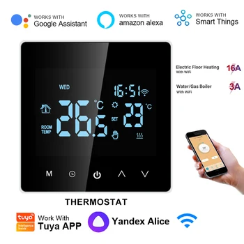 Умный Wifi термостат Tuya Электрический напольный водогрейный/газовый котел с цифровым сенсорным ЖК-контролем температуры для Google Home Alexa