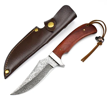 Хит продаж, кожаные ножи с фиксированным лезвием, острые в кожаных ножнах, походный охотничий нож, уличный нож, сделано в Китае