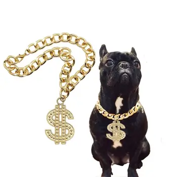 Цепочка для собак в форме золотого доллара, металлический ошейник для домашних животных в стиле хип-хоп, модное креативное ожерелье с бульдогом, аксессуары для домашних животных, принадлежности для собак
