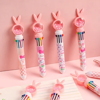 Шариковая ручка с кроликом 10 цветов, блестки, прессованная шариковая ручка 0,5 мм, канцелярские принадлежности для студентов, школьные канцелярские принадлежности, подарок