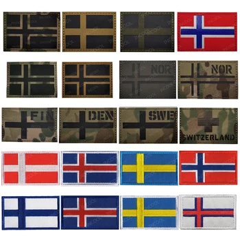 Швеция Норвегия Дания Исландия Финляндия Швейцария Флаг с вышитыми ИК-светоотражающими нашивками, Эмблема, наклейка на полоску, Значки