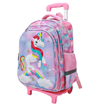 Школьный рюкзак на колесиках Amiqi для девочек, съемная двухколесная тележка, детская сумка через плечо, рюкзак на колесиках, сумки для детей Mochila