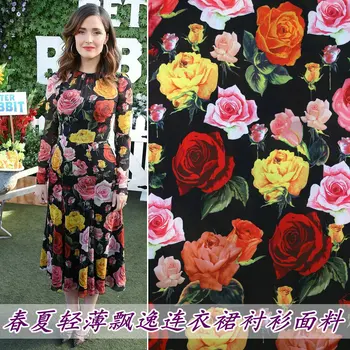 Элегантные тонкие ткани для платья на летних каникулах, высококачественная рубашка из ткани с принтом розы ручной работы