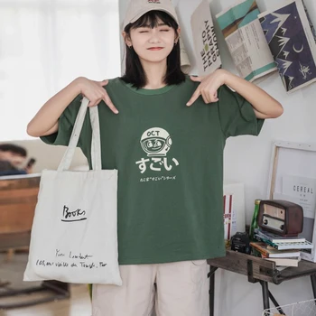 Японская женская футболка Johnature с коротким рукавом, Повседневная летняя новинка, с мультяшным принтом, с коротким рукавом, с круглым вырезом, свободные студенческие топы Bf